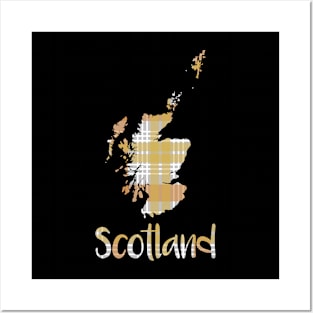 Scotland Metallic Tone Christmas Tartan Map Typography Design Posters and Art